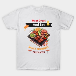 Barbecue (BBQ) filled with meat and vegetables on the grill T-Shirt